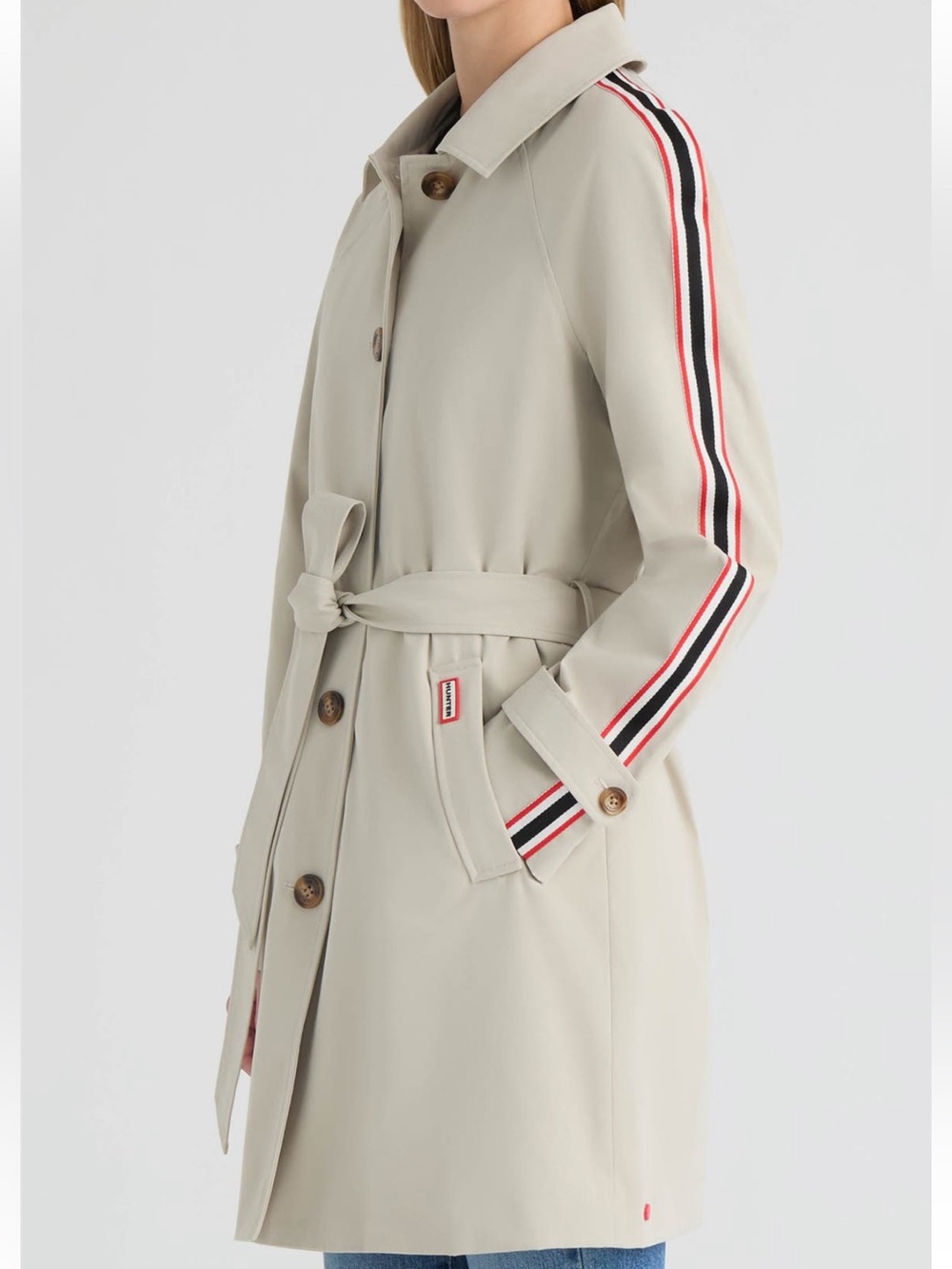 NEW Hunter Sophia Sleeve Stripe Trench Coat in Vanilla - Picture 3 of 11